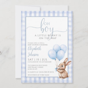 Oh Boy Little Bunny Blue Balloons Baby Shower  Invitation