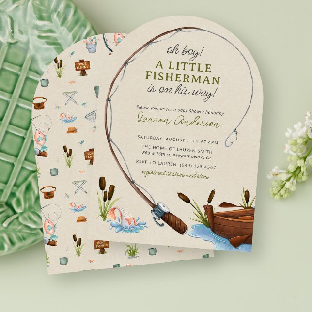 Oh Boy Little Fisherman Watercolor Baby Shower Invitation (Creator Uploaded)