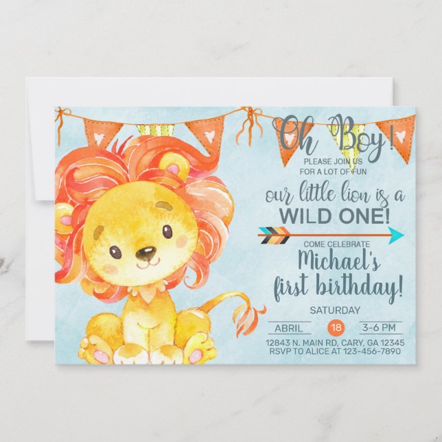 Oh boy, little lion birthday invitation, invite. i invitation (Front)