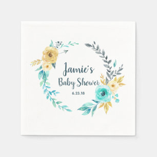 Oh Boy Little Man Baby Shower Boy Blue Teal Grey Napkin