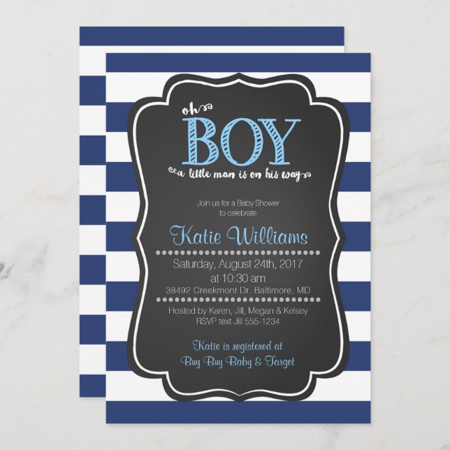 Oh Boy Little Man Baby Shower Invitation (Front/Back)