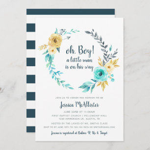 oh Boy Little Man Baby Shower Teal Invitation