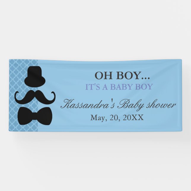 OH BOY! Little Man Moustache Baby Boy Shower Banner (Horizontal)