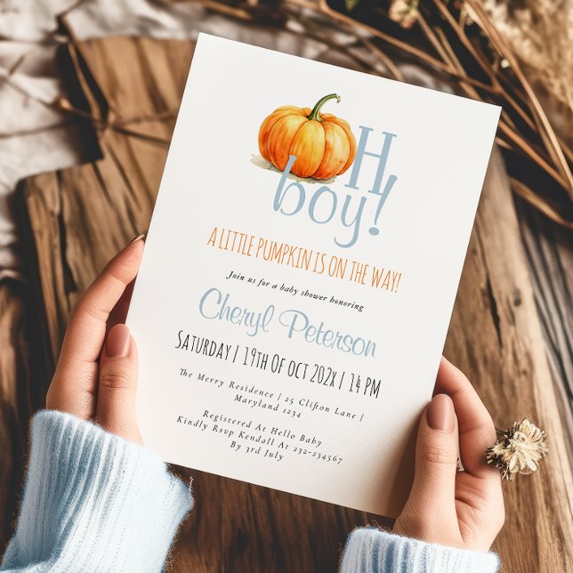 Oh Boy Little Pumpkin Blue Boy Baby Shower Invitation (Creator Uploaded)