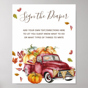 Oh Boy Little Pumpkin Fall Baby Shower Sign Poster