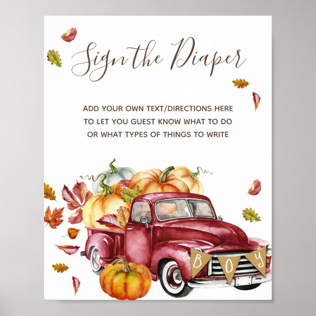 Oh Boy Little Pumpkin Fall Baby Shower Sign Poster (Front)