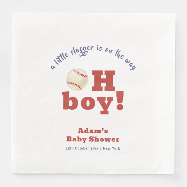 Oh Boy Little Slugger Baseball Sport Baby Shower  Napkin (Front)