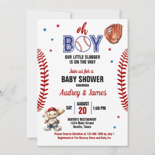 Oh Boy Little Slugger Baseball Theme Baby Shower Invitation