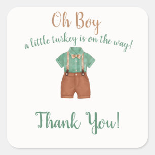 Oh Boy Little Turkey Baby Shower Square Sticker