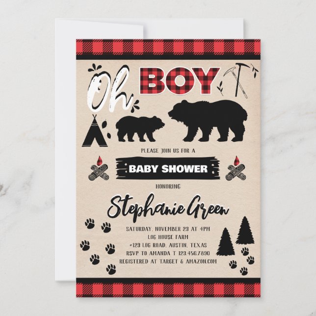 Oh Boy Lumberjack Baby Shower Invitation (Front)