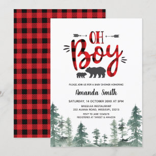 Oh Boy Lumberjack Forest Baby Shower Invitation