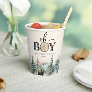 Oh Boy Lumberjack Woodland Forest Bear Baby Shower Paper Cups