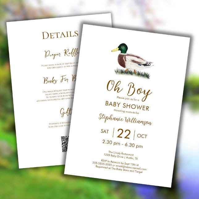 Oh Boy Mallard Duck Baby Shower QR Code  Invitation (Creator Uploaded)