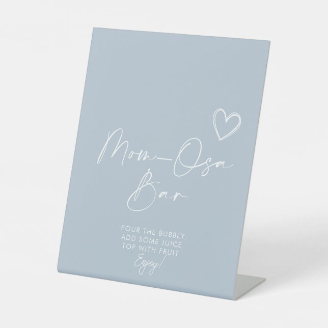 Oh Boy Minimalist Baby Shower Mum-osa Bar Pedestal Sign (Front)