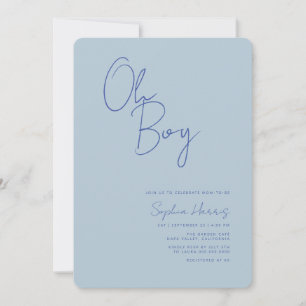 Oh Boy Minimalist Blue Baby Shower Invitation