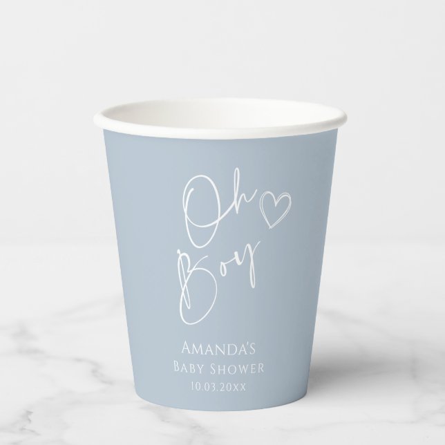Oh Boy Minimalist Modern Baby Shower  Paper Cups (Front)