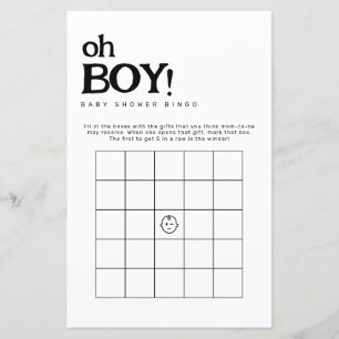 Oh Boy Minimalistic Bingo Baby Shower Game