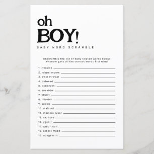 Oh Boy Minimalistic Word Scramble Baby Shower Game