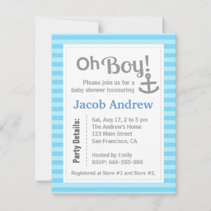 Oh Boy, Modern, Anchor, Baby Shower Invitation