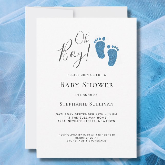  Oh Boy Modern Blue Baby Shower  Invitation (Creator Uploaded)