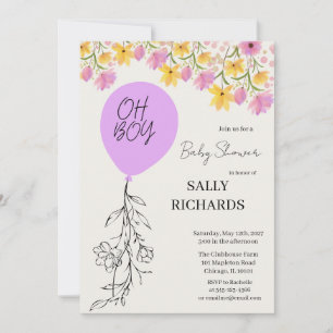 Oh Boy! Modern Blue Balloons Baby Shower Invitation