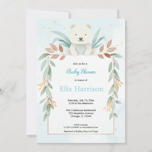 Oh boy modern eucalyptus blue balloons baby shower invitation