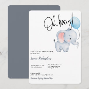 Oh boy modern eucalyptus blue balloons baby shower invitation