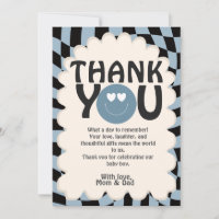 Oh Boy! Modern Groovy Blue Happy Face Baby Shower