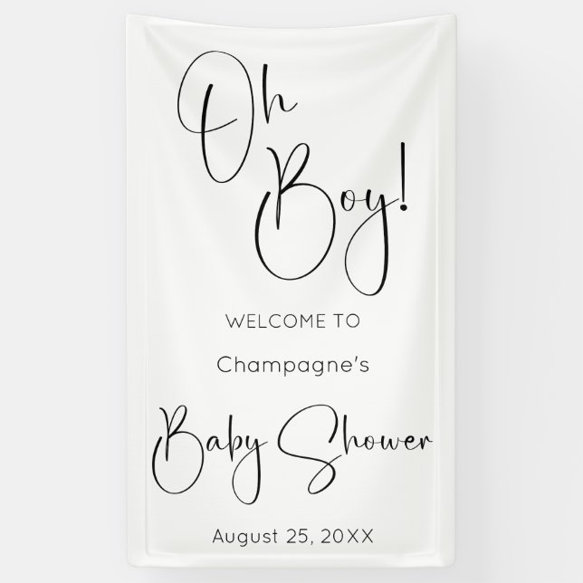 Oh Boy Modern Script Baby Shower Banner (Vertical)
