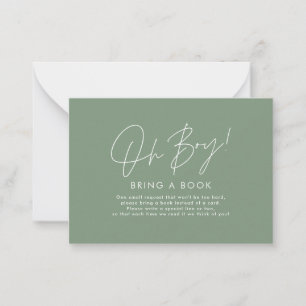 oh boy modern script baby shower bring a book  card