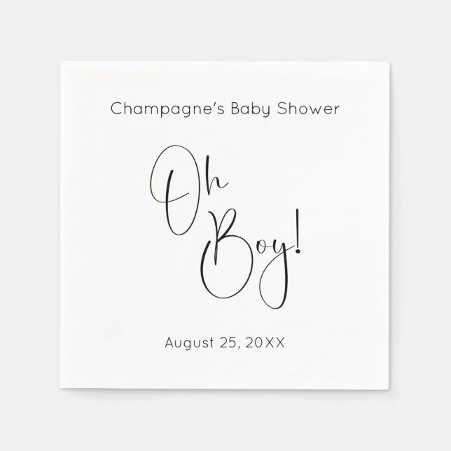 Oh Boy Modern Script Baby Shower Napkin (Front)
