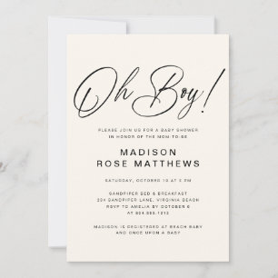 Oh Boy Modern Script Dusty Blue Baby Shower  Invit Invitation