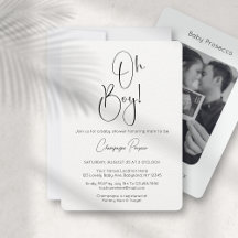 Oh Boy Modern Script Photo Baby Shower Invitation