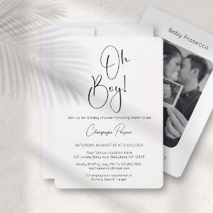 Oh Boy Modern Script Photo Baby Shower Invitation