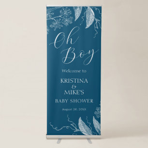 Oh Boy Modern Simple Dusty Blue Boy Baby Shower  Retractable Banner