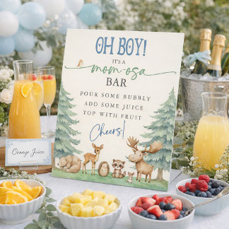 Oh Boy Mom-osa Bar Forest Animal Baby Shower Pedestal Sign