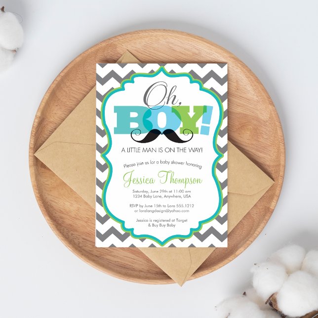 Oh Boy Moustache Baby Shower Invitation (Creator Uploaded)