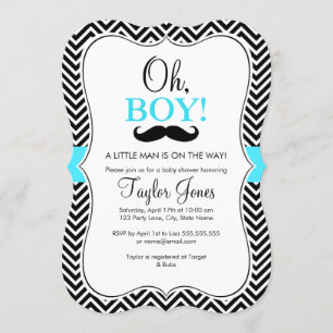 Oh Boy Moustache Baby Shower Invite / Blue