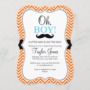 Oh Boy Moustache Baby Shower Invite / Blue & Orang