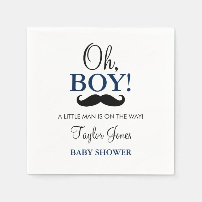 Oh Boy Moustache Baby Shower Napkins (Front)