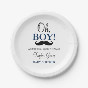 Oh Boy Moustache Baby Shower Paper Plates