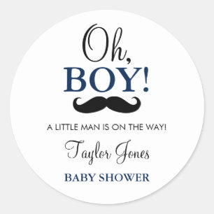 Oh Boy Moustache Baby Shower Stickers