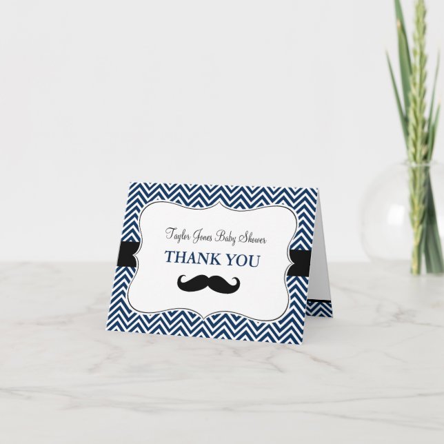 Oh Boy Moustache Baby Shower Thank You Card (Front)