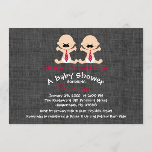 Oh Boy..Moustache Twin Boy Baby Shower Invitation