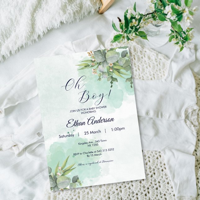 Oh Boy Nature Green leaves Baby Shower Invitation (Oh Boy Nature Green Leaves Baby Shower Invite
)