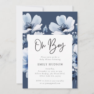 Oh Boy Navy Blue Floral Baby Shower Invitation