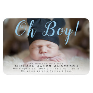 Oh Boy! New Baby Birth Annoucement Photo Magnet
