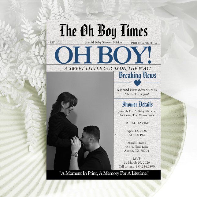 Oh Boy Newspaper Baby Shower Invitation (Creator Uploaded)