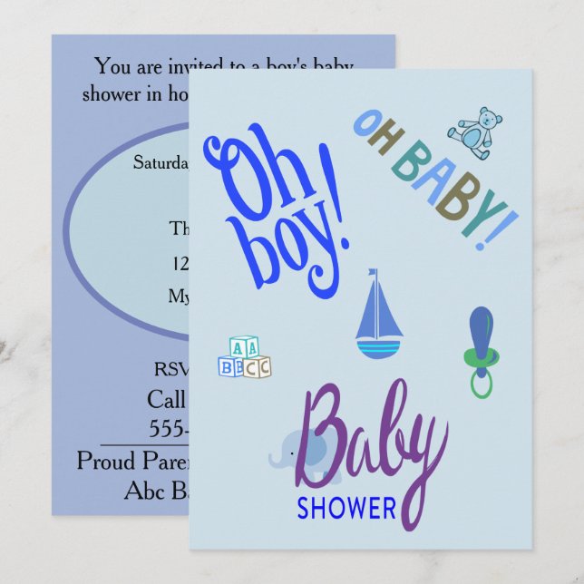 Oh Boy! Oh Baby! Baby Shower Invitation (Front/Back)
