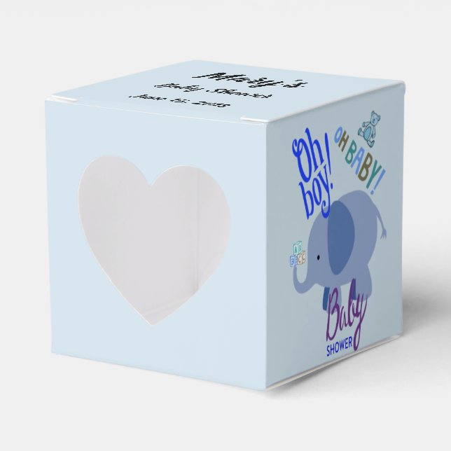 Oh Boy! Oh Baby! Blue Elephant Baby Shower Favour Box (Front Side)